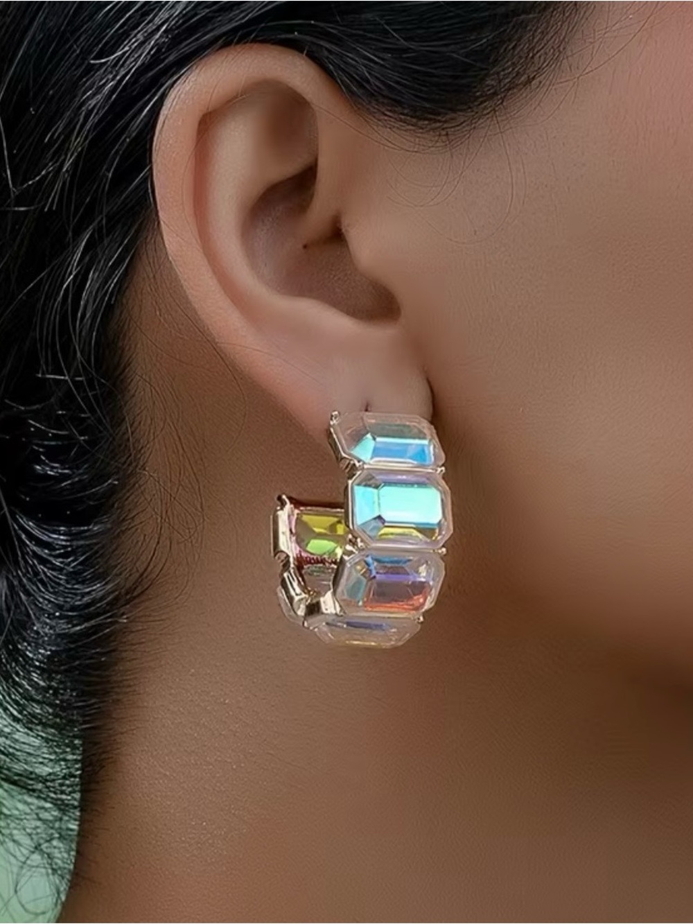 Sparkling Iridescent Crystal Hoop Earrings